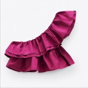 Zara Ruffle Asymmetrical One Shoulder Crop Top